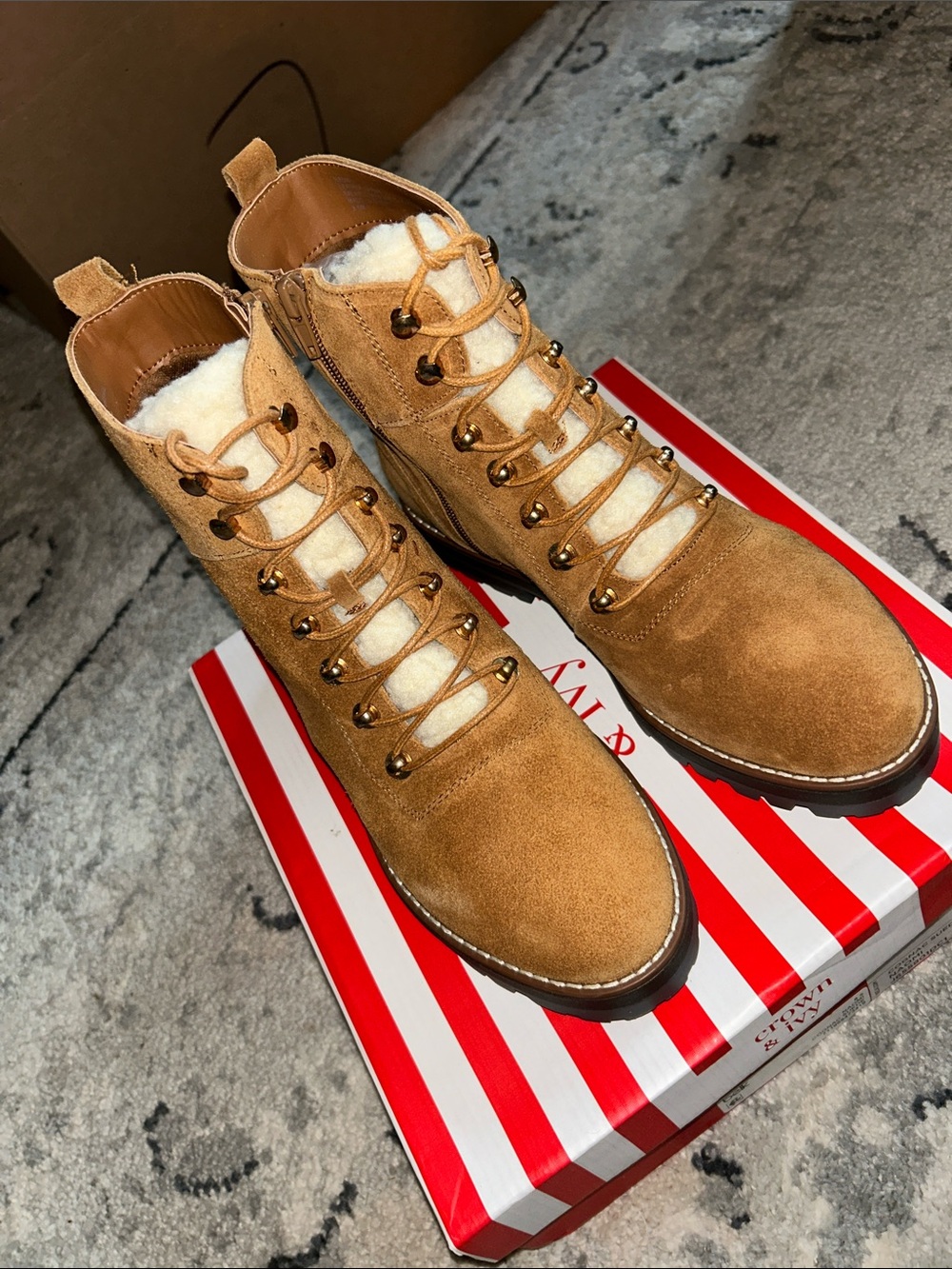 Crown & Ivy Suede Shearling Lace-Up Boots